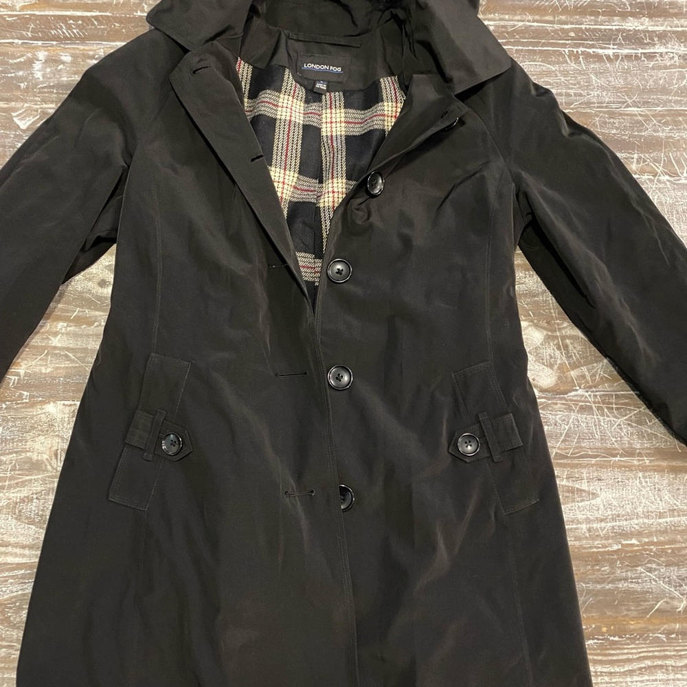 Womens London Fog hooded raincoat - size L black